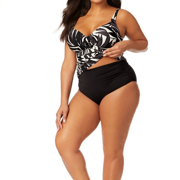 New Anne Cole Women's Plus Palm Chic Drape Front Underwire Swim Top 16W - Picture 3 of 8